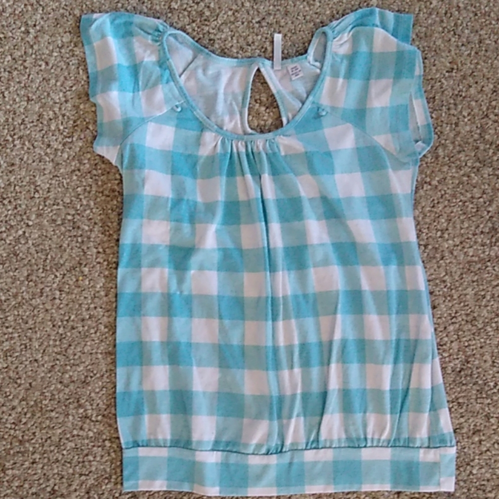 Short sleeve checkered maternity shirt